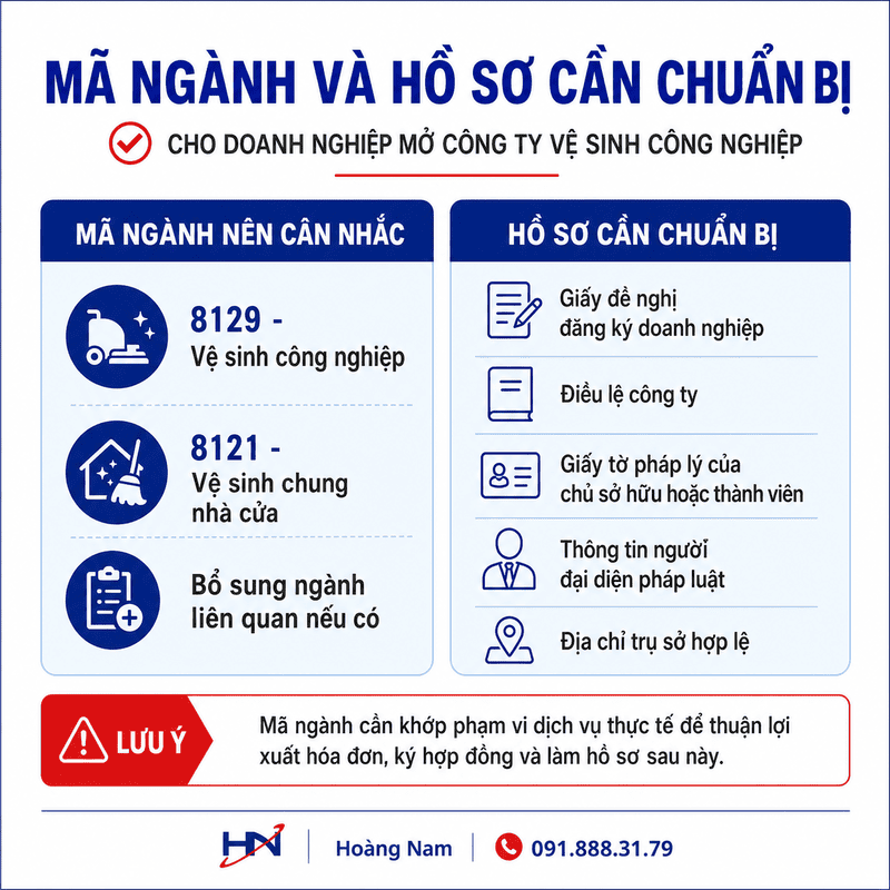 Mã ngành cần đăng ký khi kinh doanh vệ sinh công nghiệp