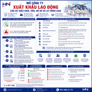 Infographic mở công ty xuất khẩu lao động với điều kiện vốn, ký quỹ và giấy phép