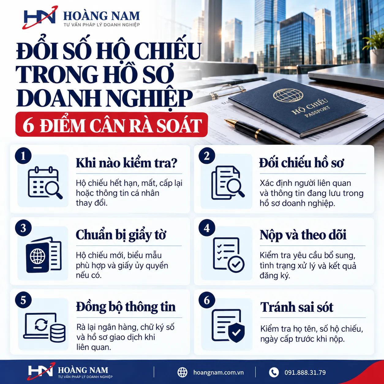 Infographic 6 điểm cần rà soát khi đổi số hộ chiếu trong hồ sơ doanh nghiệp