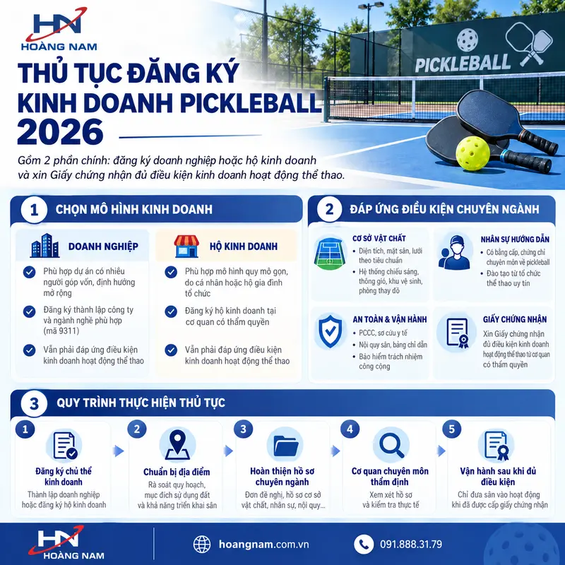 Thủ tục đăng ký kinh doanh pickleball 2026: Mở công ty